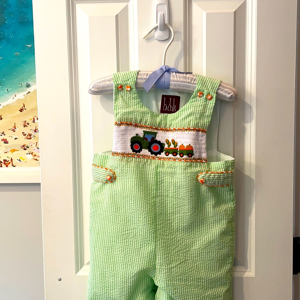 Lil Cactus Fall Tractor Pumpkins Longall Overall 2T